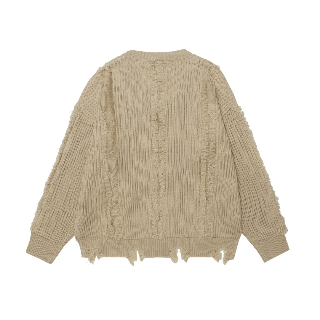 Butterfly embroidery v-neck damage knit sweater