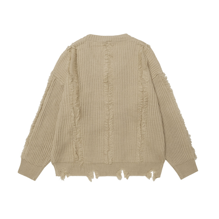 Butterfly embroidery v-neck damage knit sweater