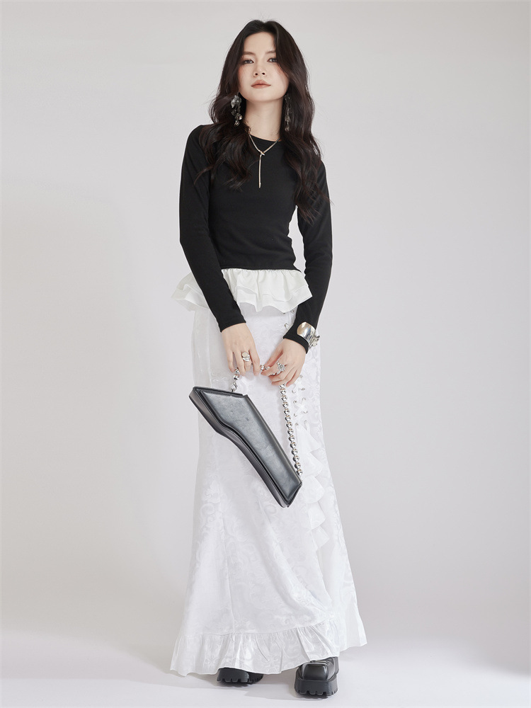 Jacquard  Lace-up Long Skirt
