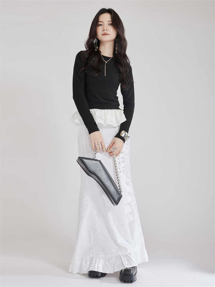 Jacquard  Lace-up Long Skirt