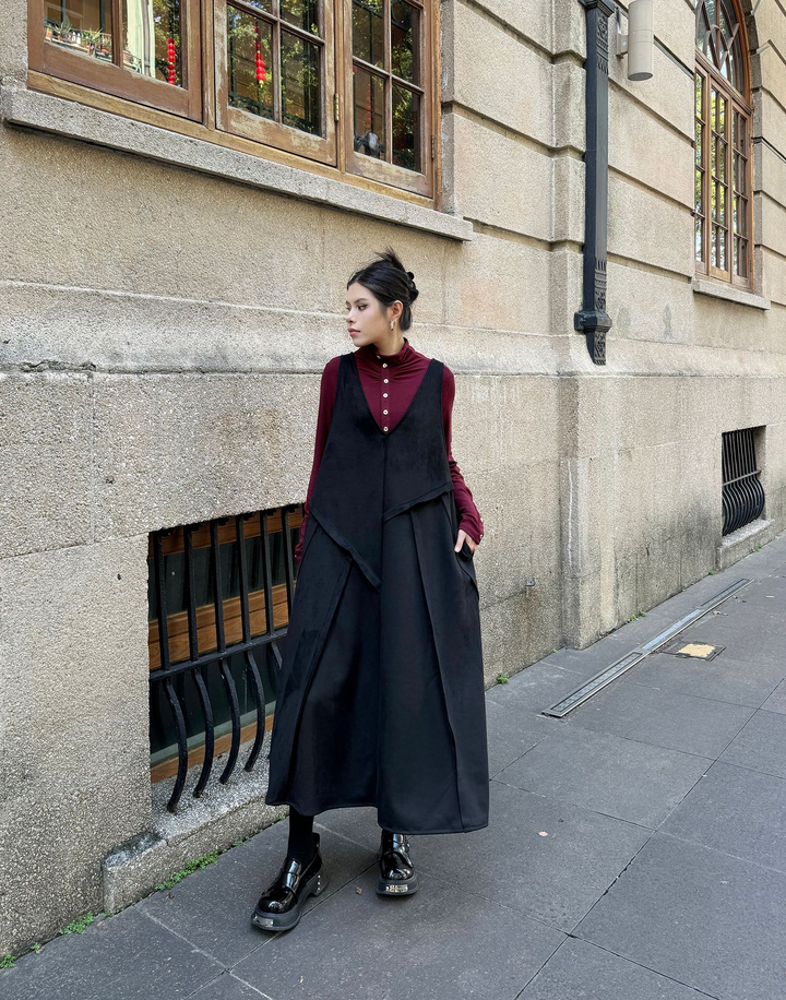 Velvet big skirt vest dress