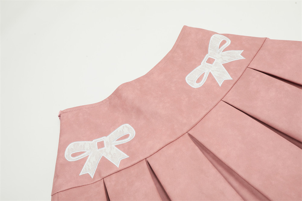 Sweet ribbon PU leather skirt