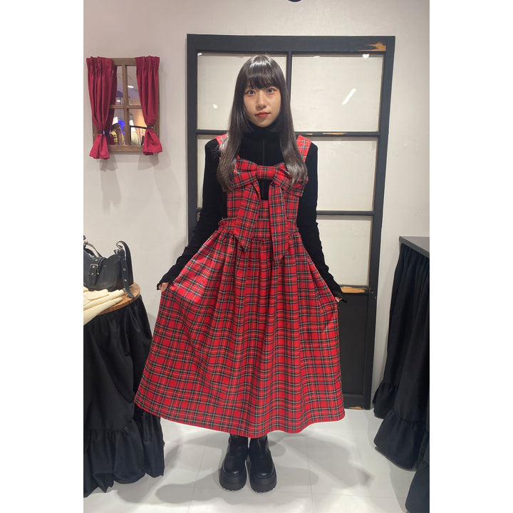 Front ribbon sleeveless onepiece (Red Check) ¥8,980 / ¥9,480