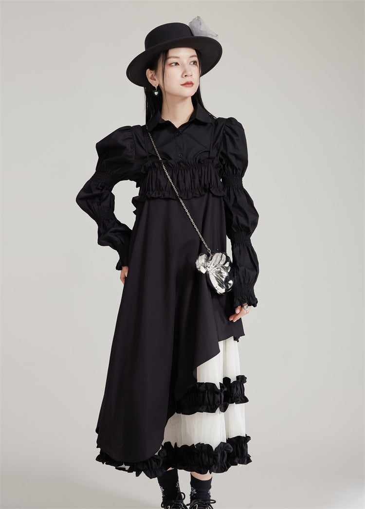 Suspenders Mesh Lace Patchwork A line Dress