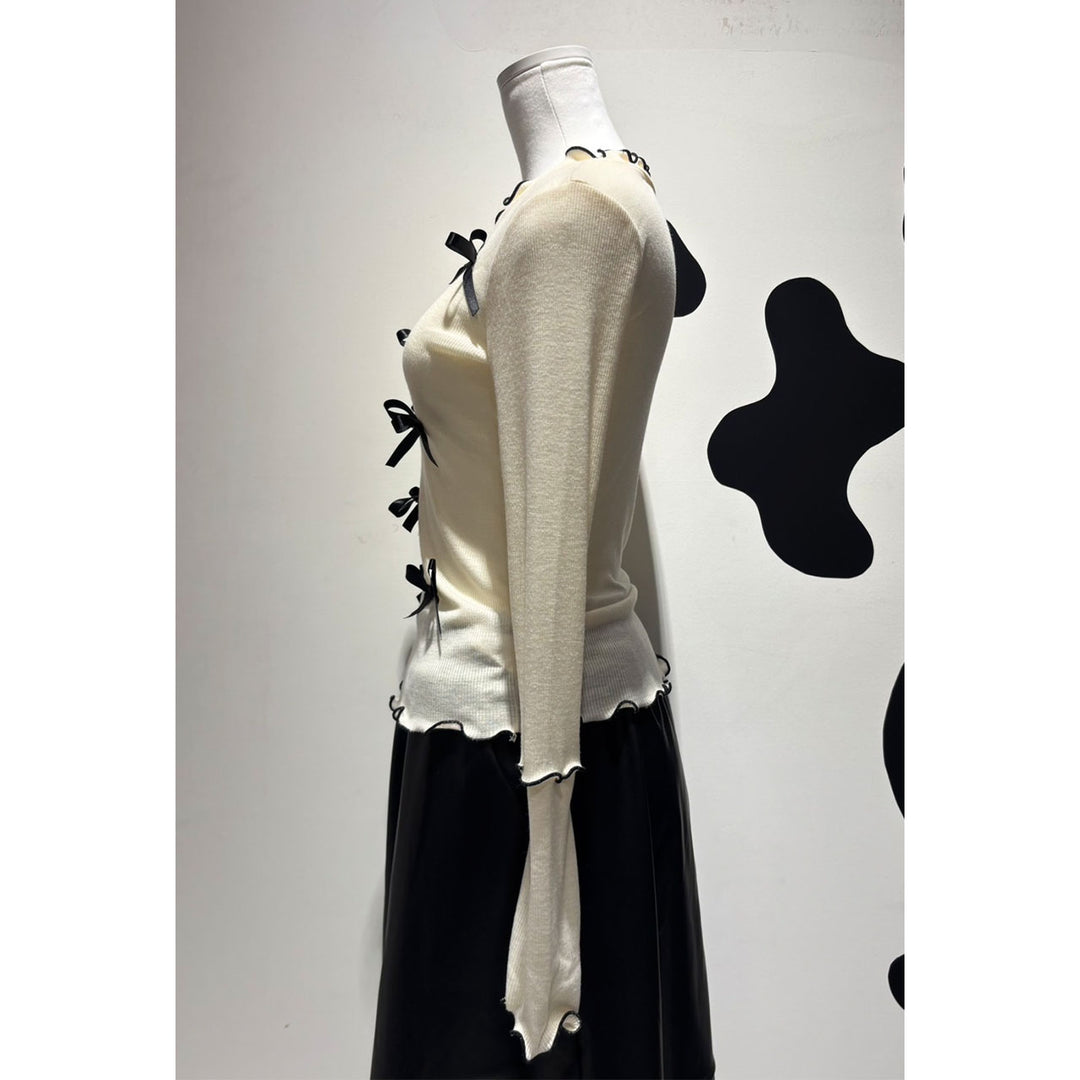 Rib Mellow Ribbon Tops Front ribbon / Big ribbon / Sleeve ribbon