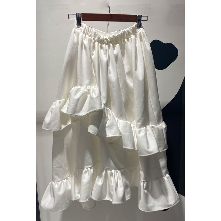 Asymmetry Volume Frill Ribbon Skirt