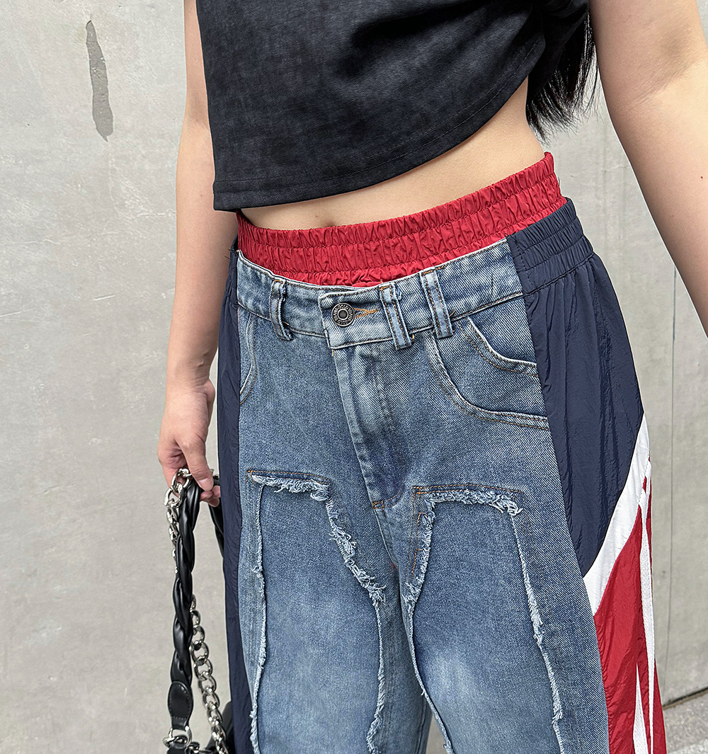 Street color patchwork loose jeans