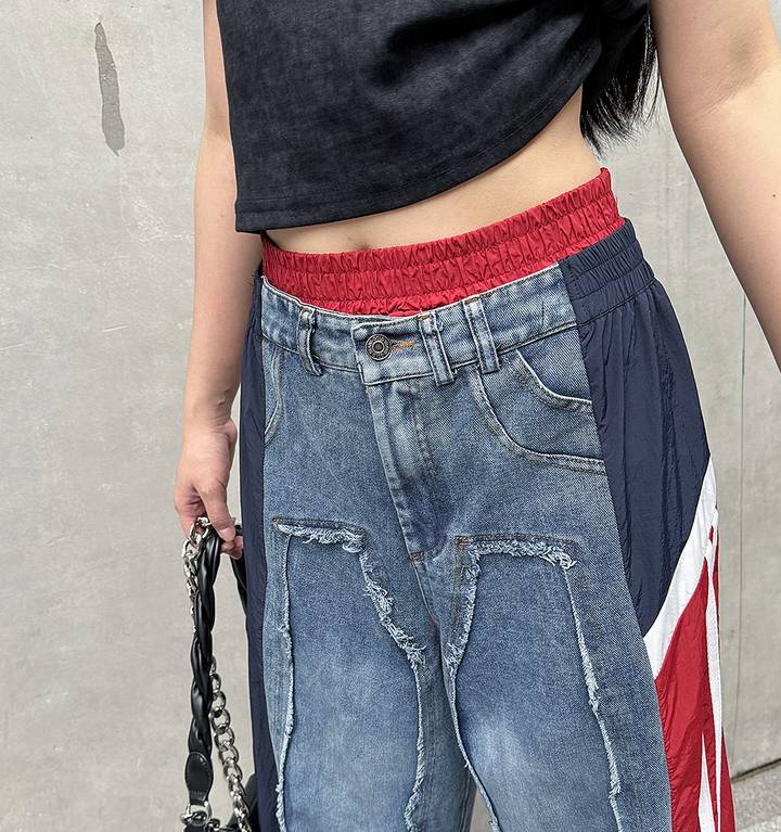 Street color patchwork loose jeans