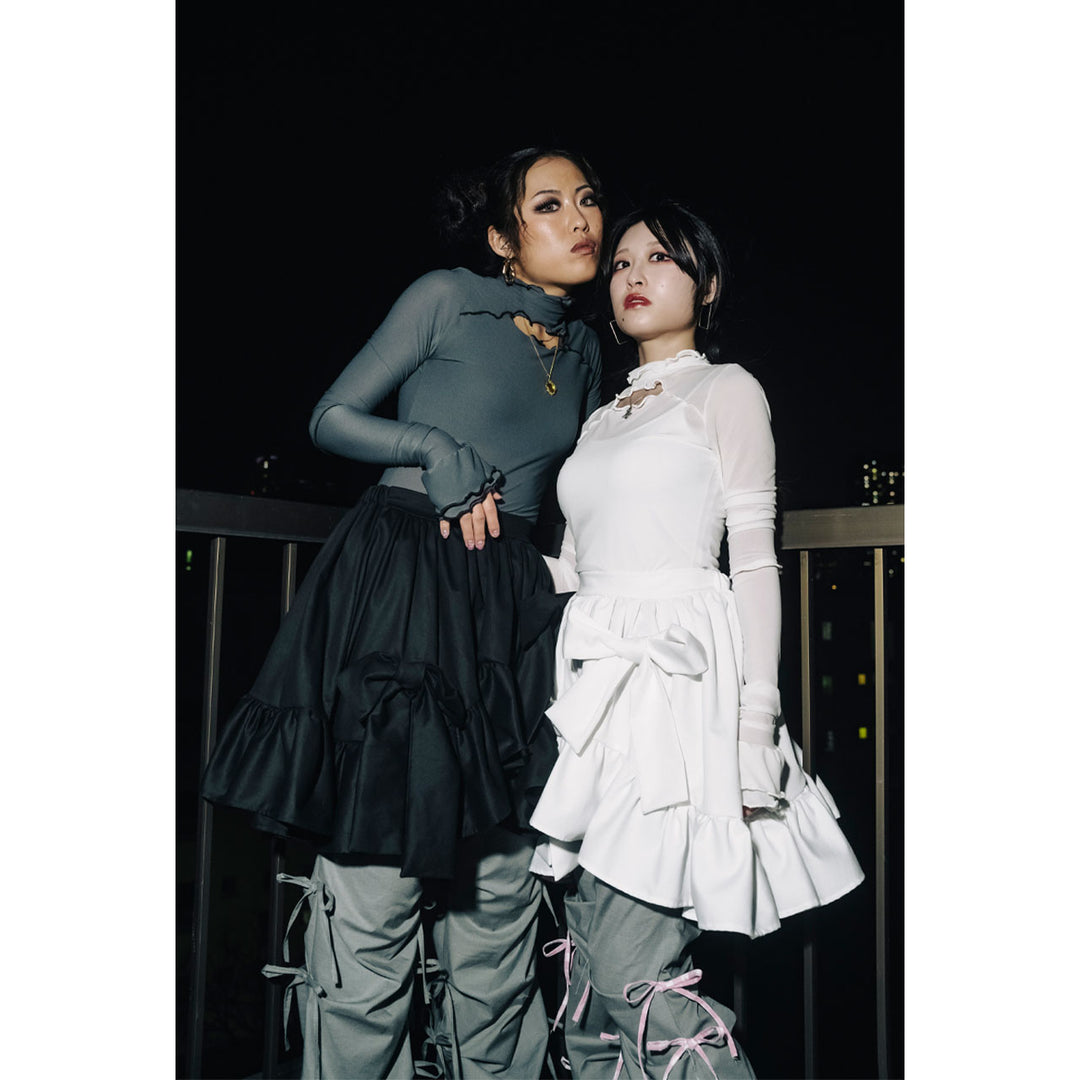 High-neck Revealing Sheer Long Sleeve Tops