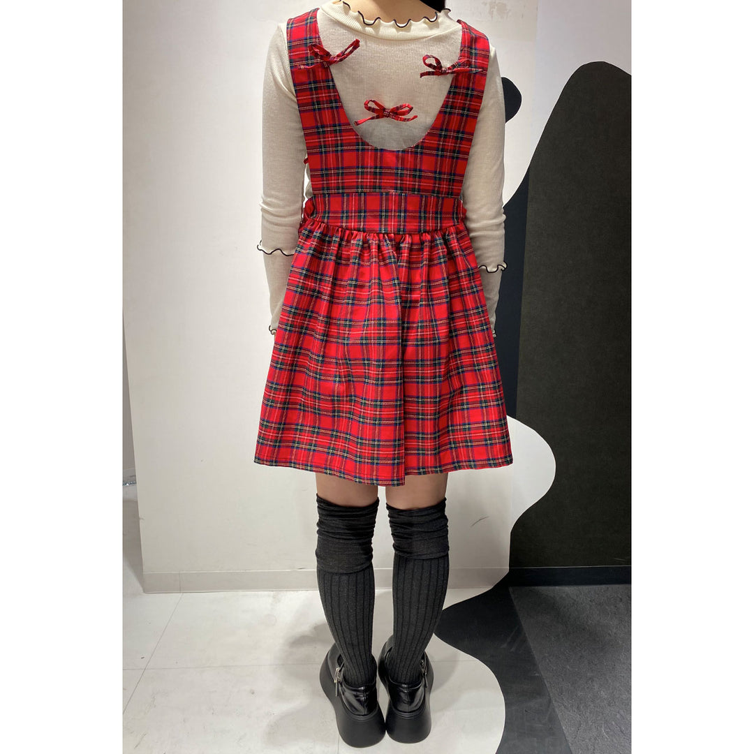 Front ribbon sleeveless onepiece (Red Check) ¥8,980 / ¥9,480