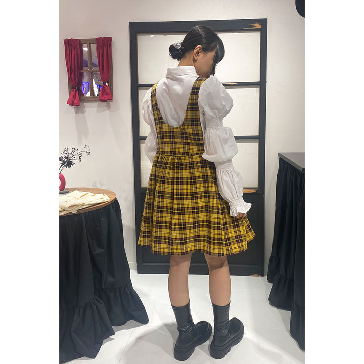Front ribbon sleeveless onepiece (Yellow Check) ¥8,980 / ¥9,480
