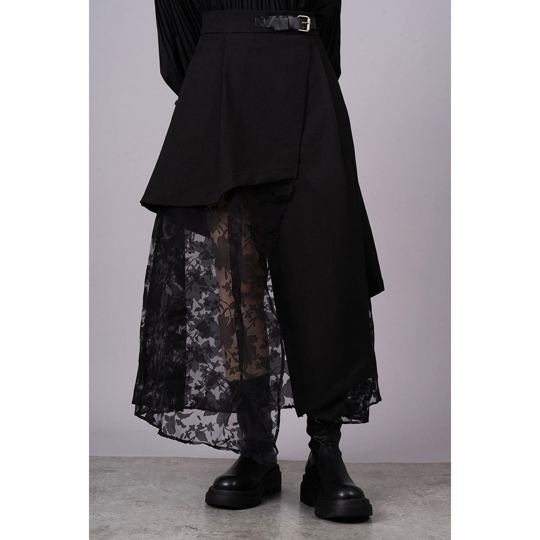 Asymmetry Flare Lace Layered Skirt