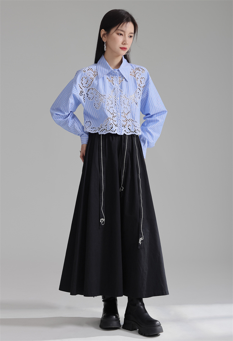 Openwork lace short shirt