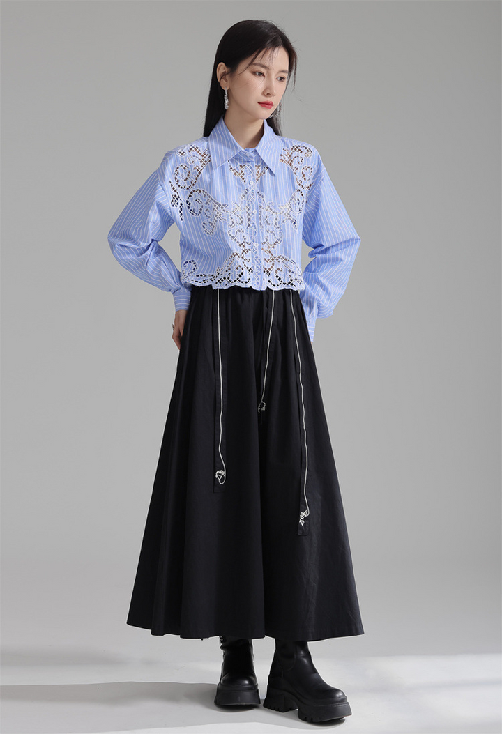 Openwork lace short shirt