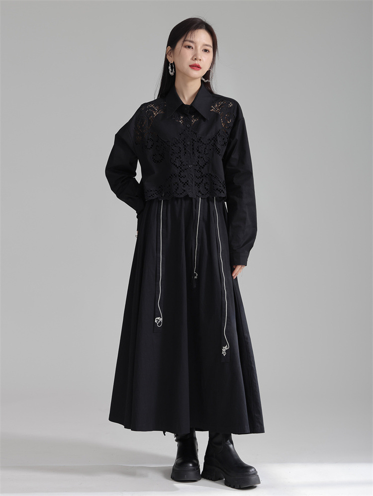 Openwork lace short shirt