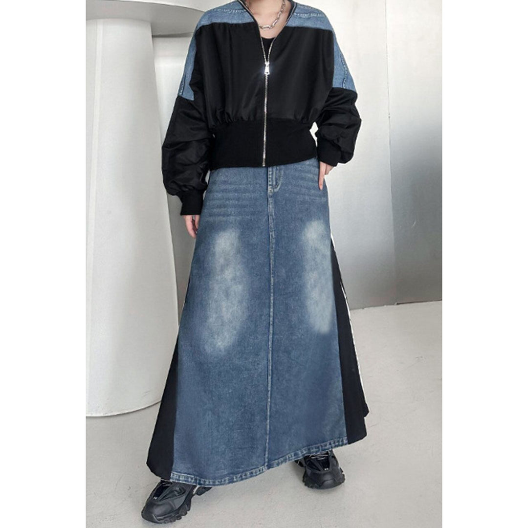 Denim Switching Waist Rib Jacket