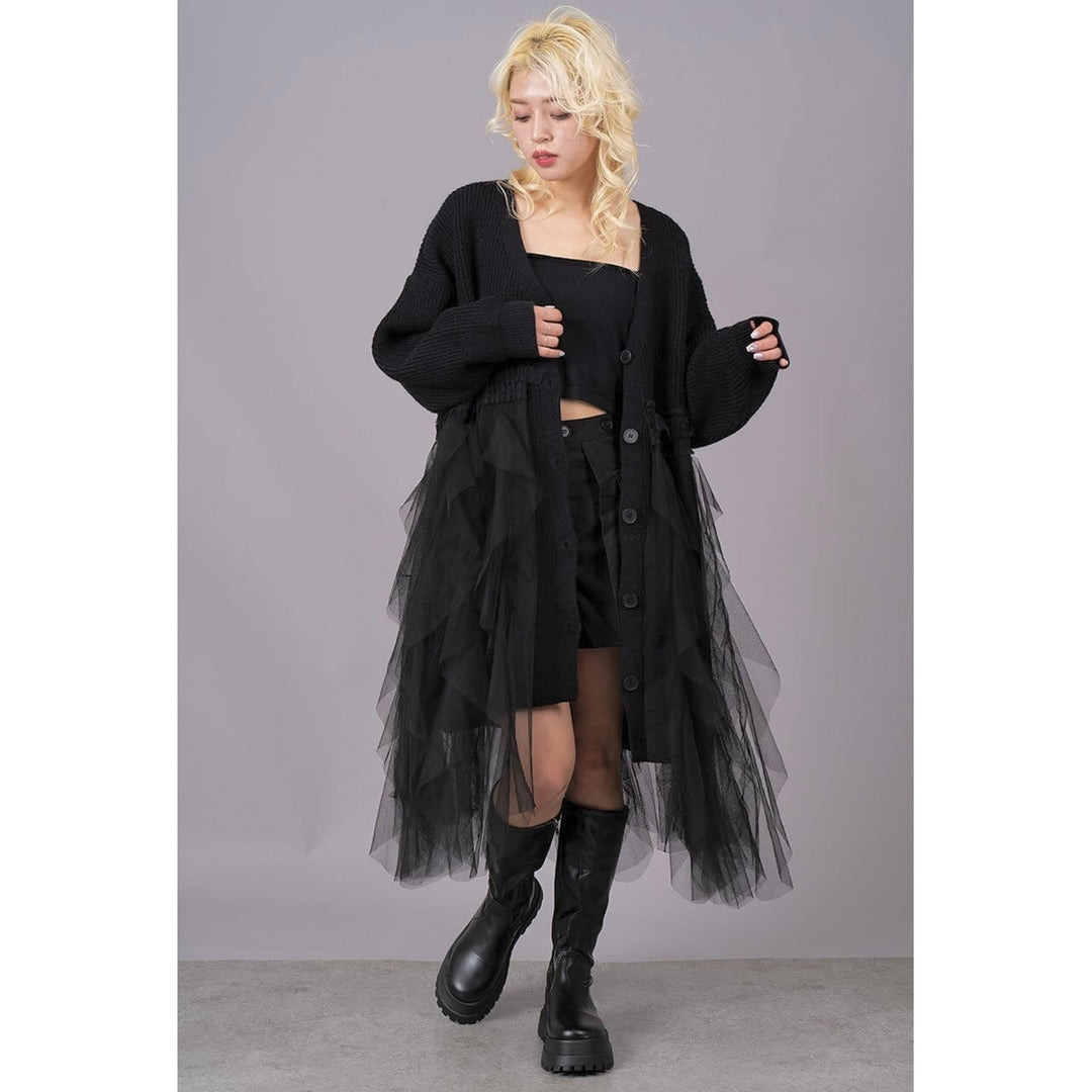Ruffle Tulle Long Cardigan