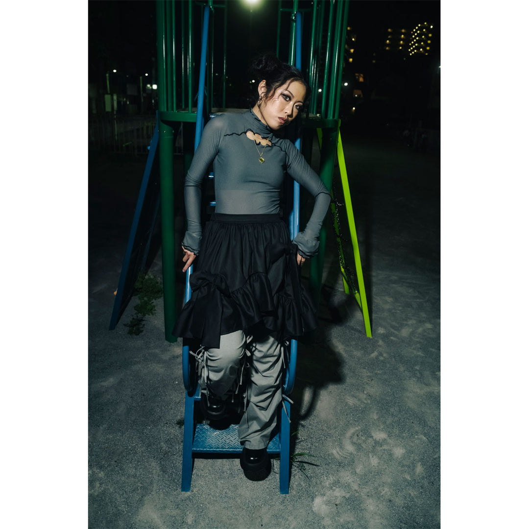 High-neck Revealing Sheer Long Sleeve Tops