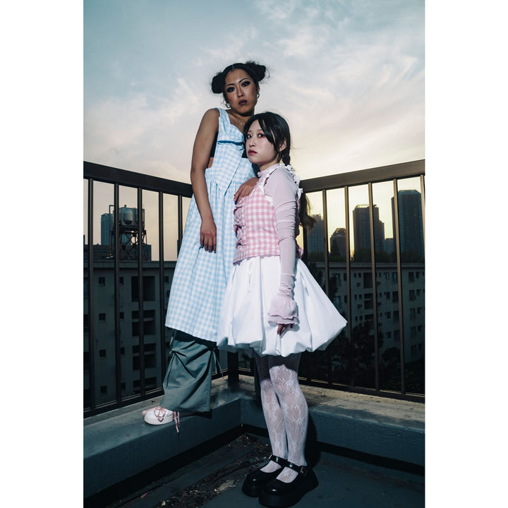 Shoulder Frill Front Ribbon Vest