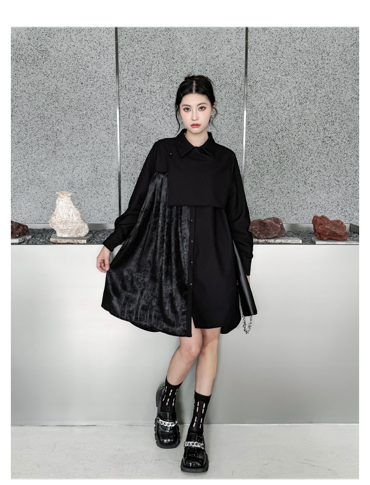 Pleated patchwork velor onepiece