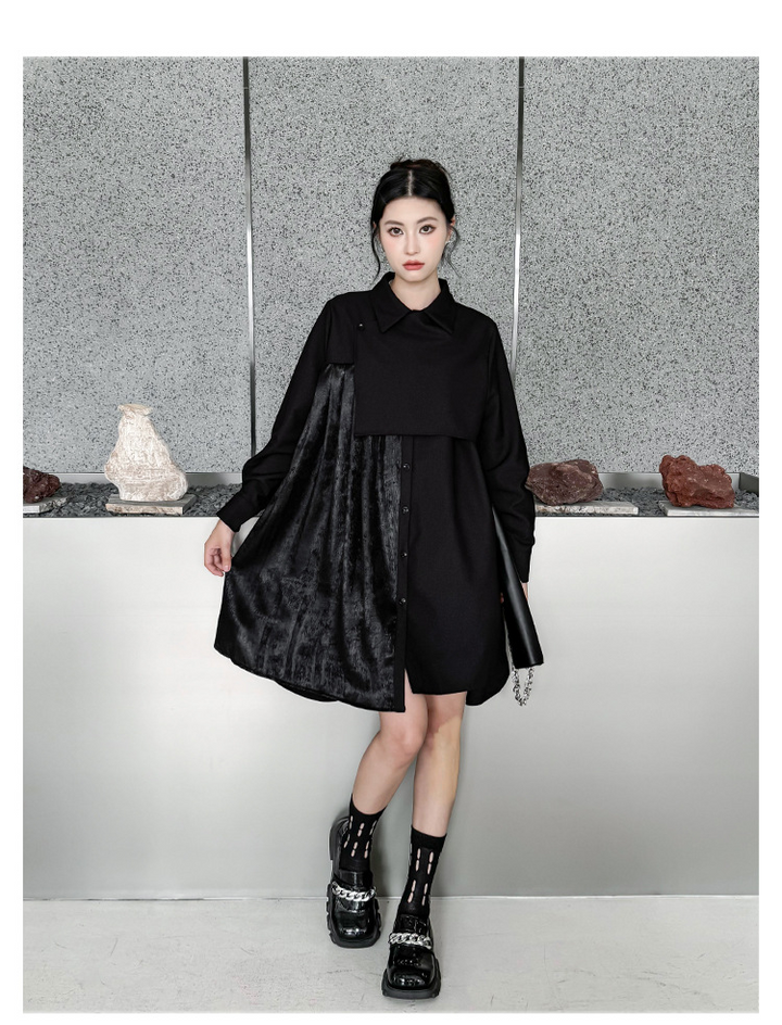 Pleated patchwork velor onepiece