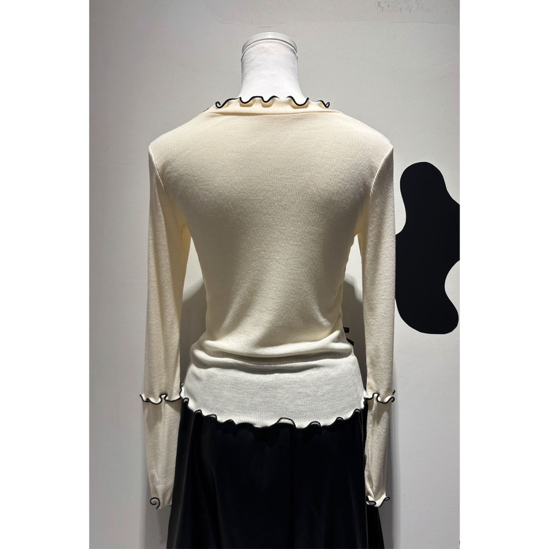 Rib Mellow Ribbon Tops Front ribbon / Big ribbon / Sleeve ribbon