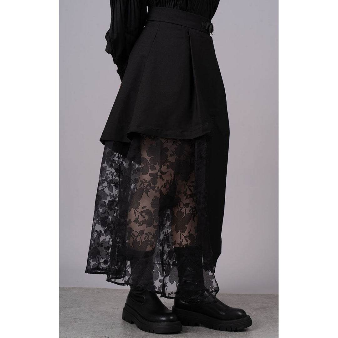Asymmetry Flare Lace Layered Skirt