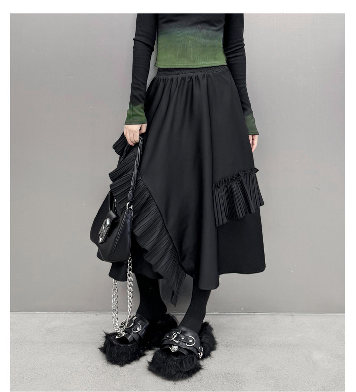 Patchwork pleated A-line skirt