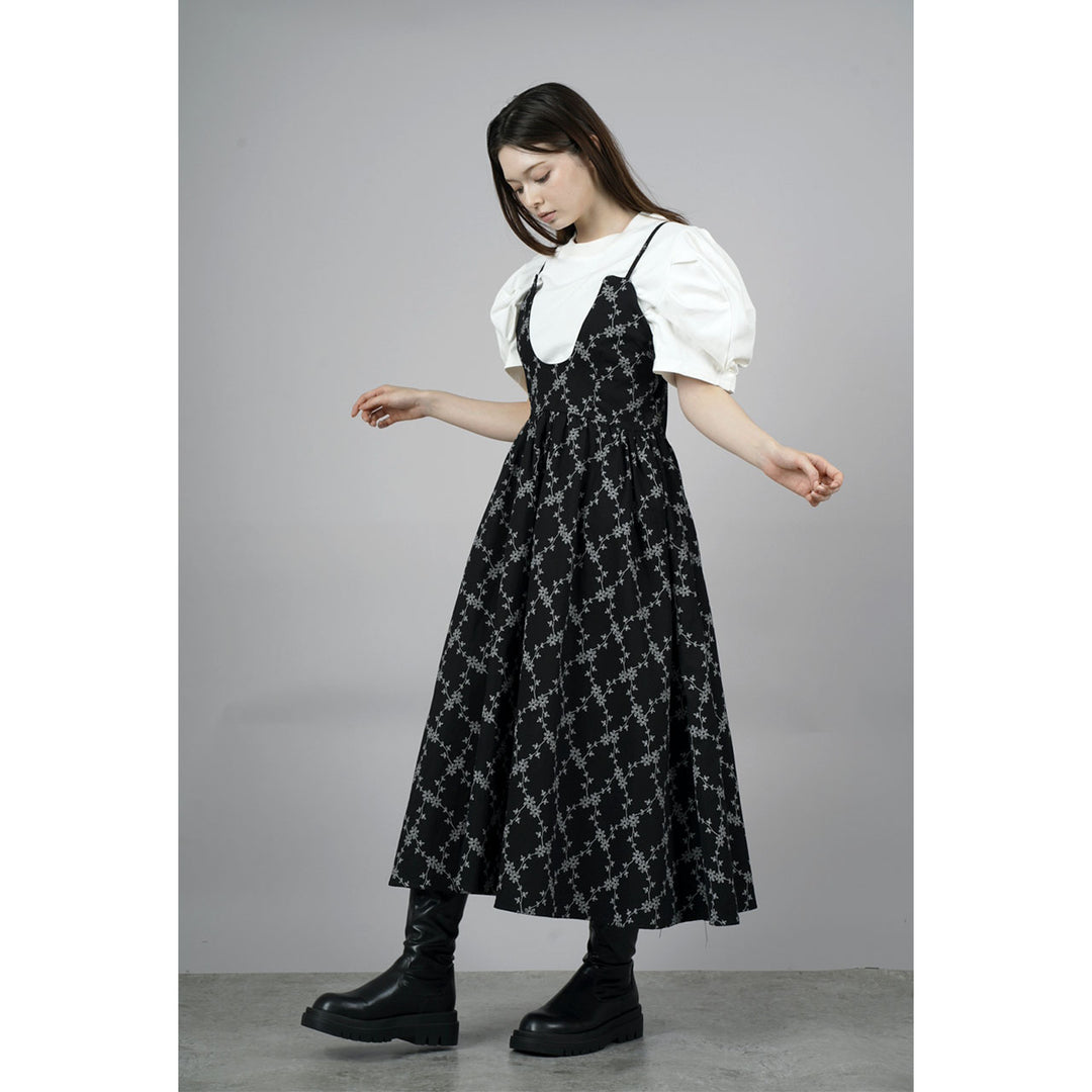 Tuck Puff Sleeve T-shirt & Cut Out Flower Camisole Onepiece