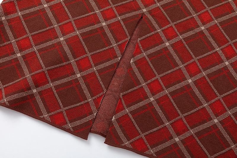 Plaid knit long skirt