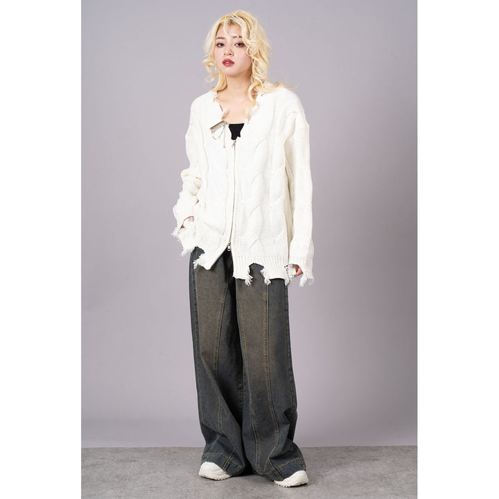 Front Seam Super Wide Denim Jeans