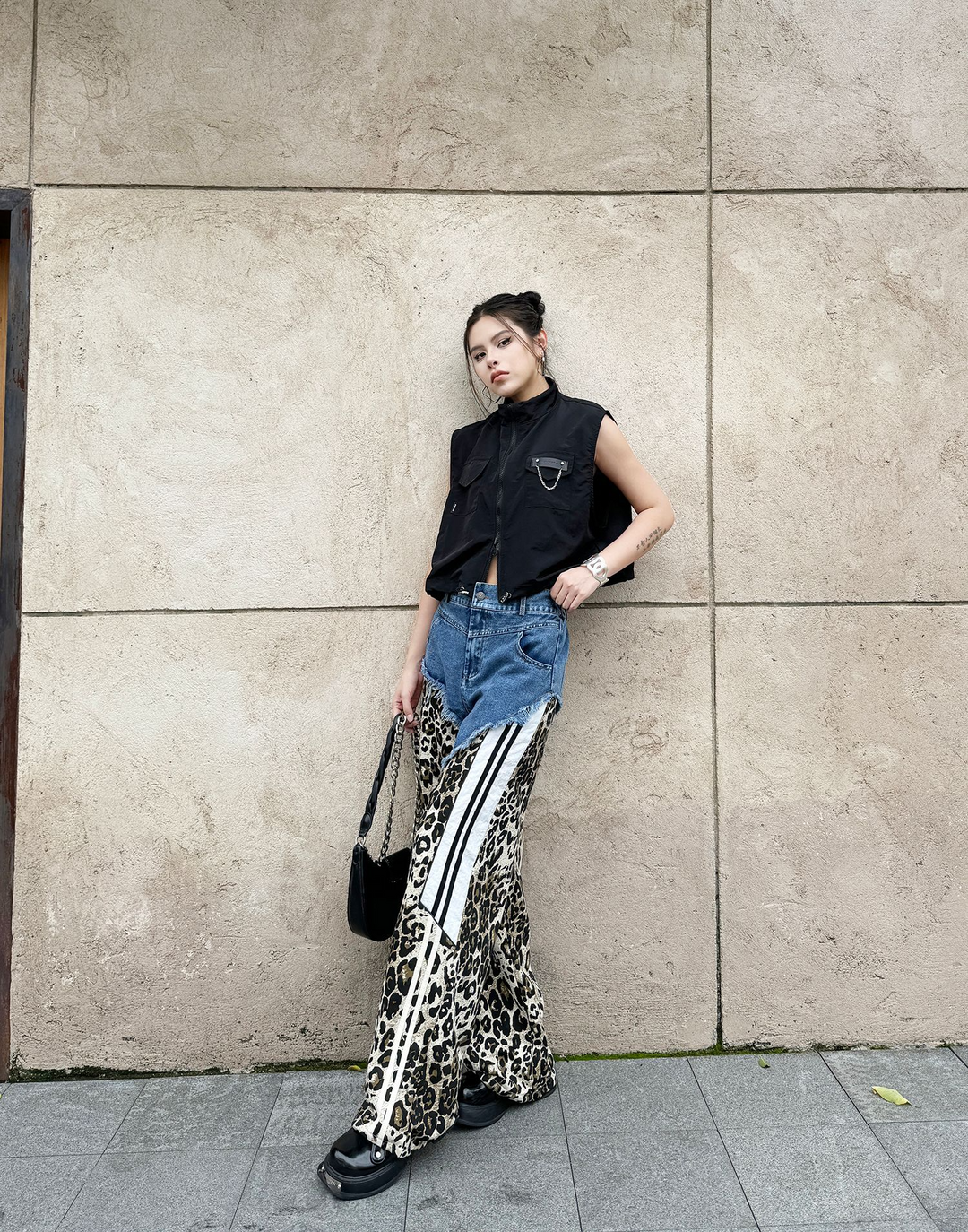 Leopard high waist side line jeans