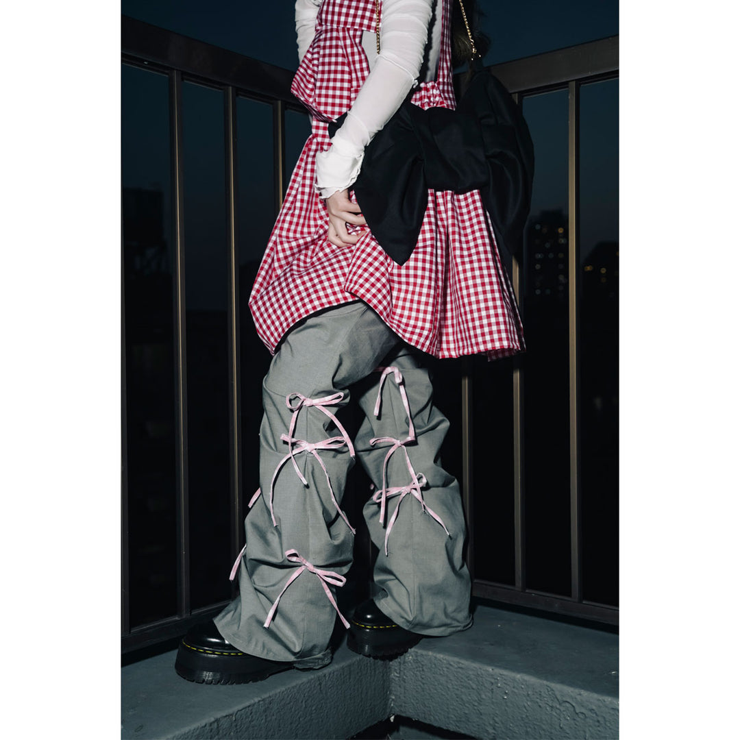 Front ribbon sleeveless onepiece (Beige Check) ¥8,980 / ¥9,480