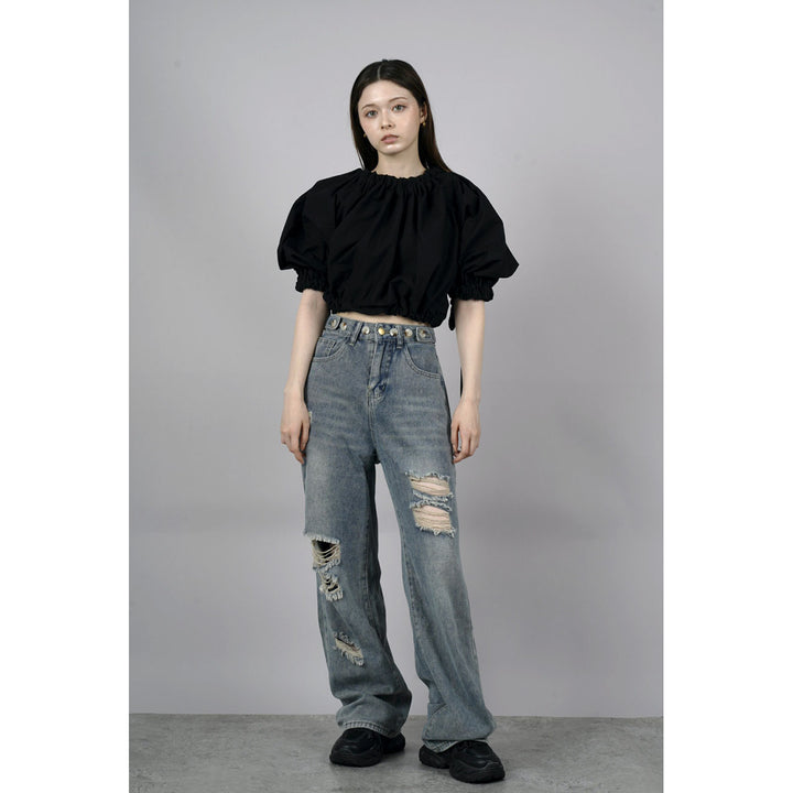 Gathered Shirring Short Shirt