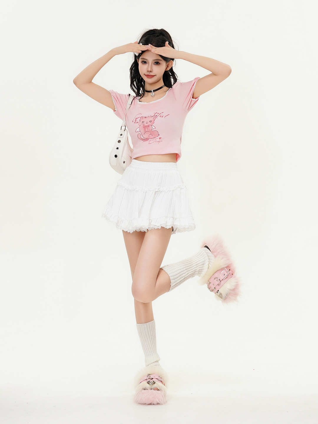 Lace flare mini skirt