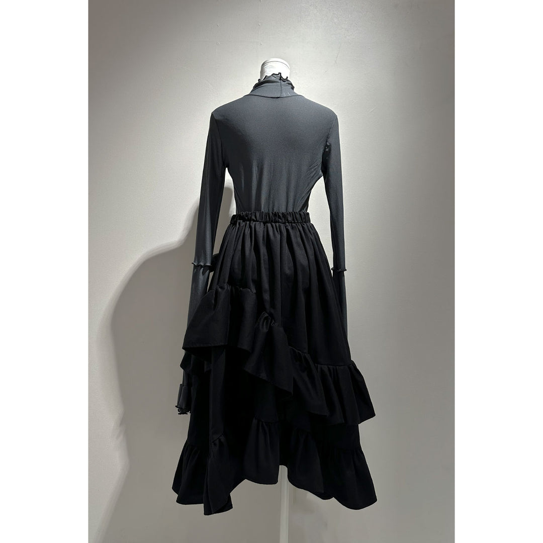 Asymmetry Volume Frill Ribbon Skirt