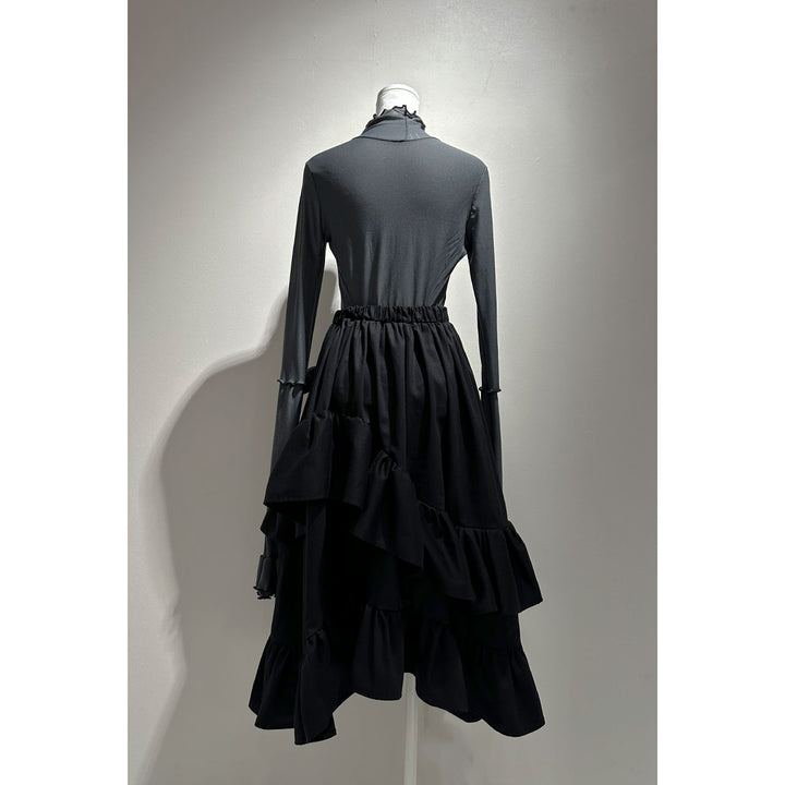 Asymmetry Volume Frill Ribbon Skirt