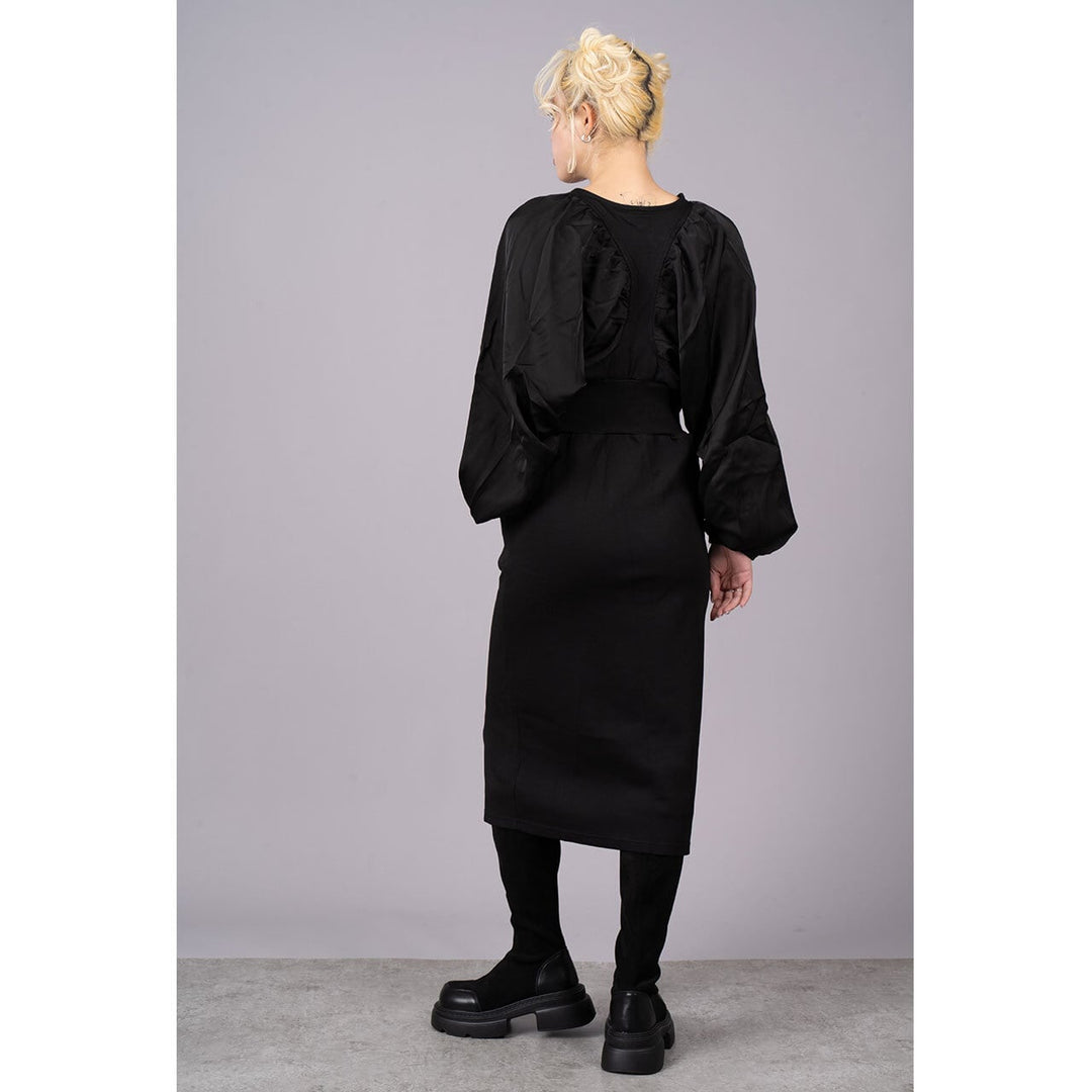 Gathered Sleeve Zipper Tight Onepiece