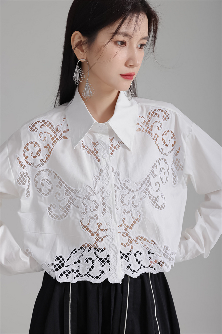 Openwork lace short shirt