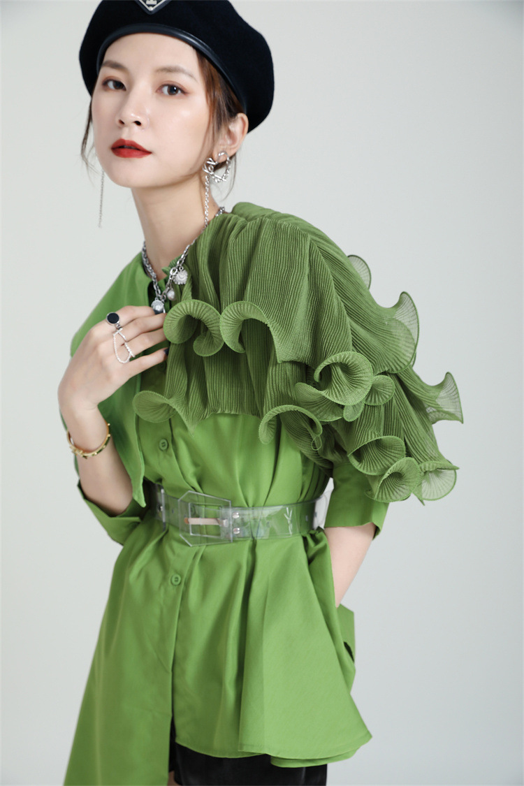 Asymmetry Organdie Short Sleeve Shirt