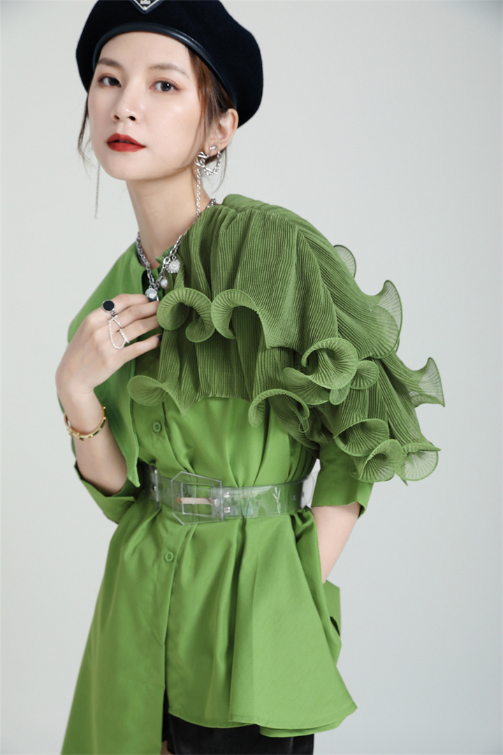 Asymmetry Organdie Short Sleeve Shirt