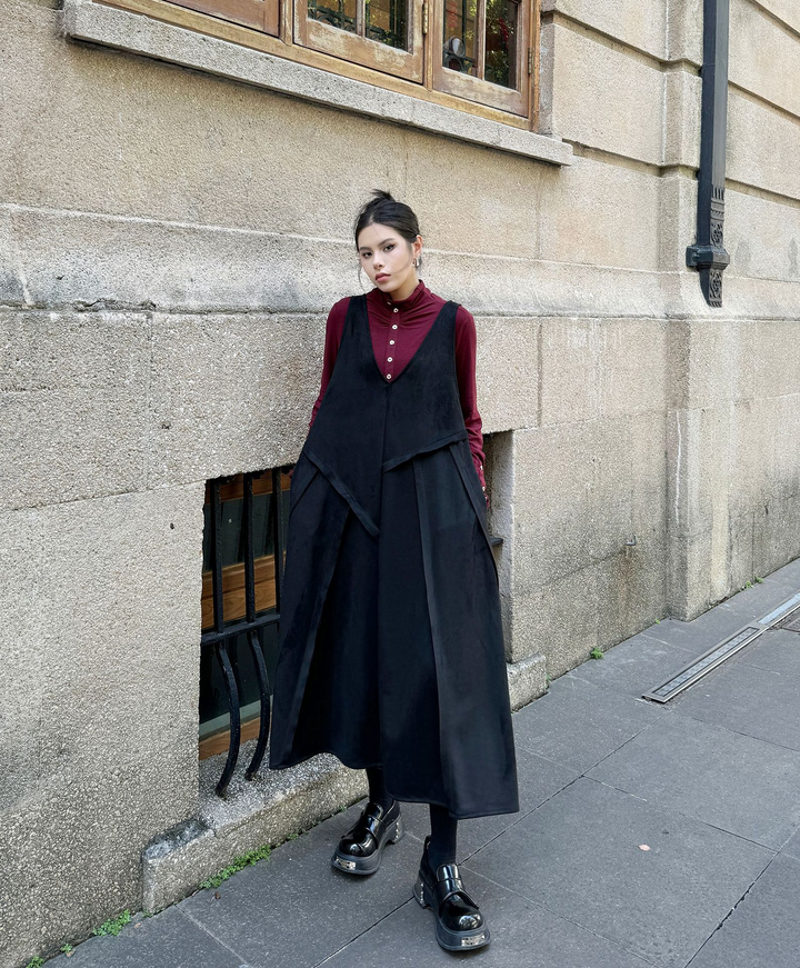 Velvet big skirt vest dress