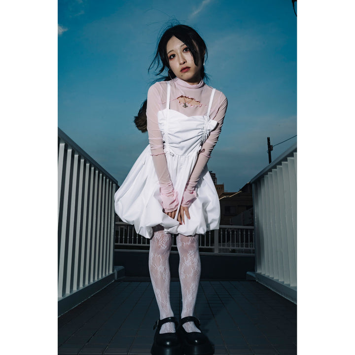 Shirring Tuck Balloon Mini Onepiece