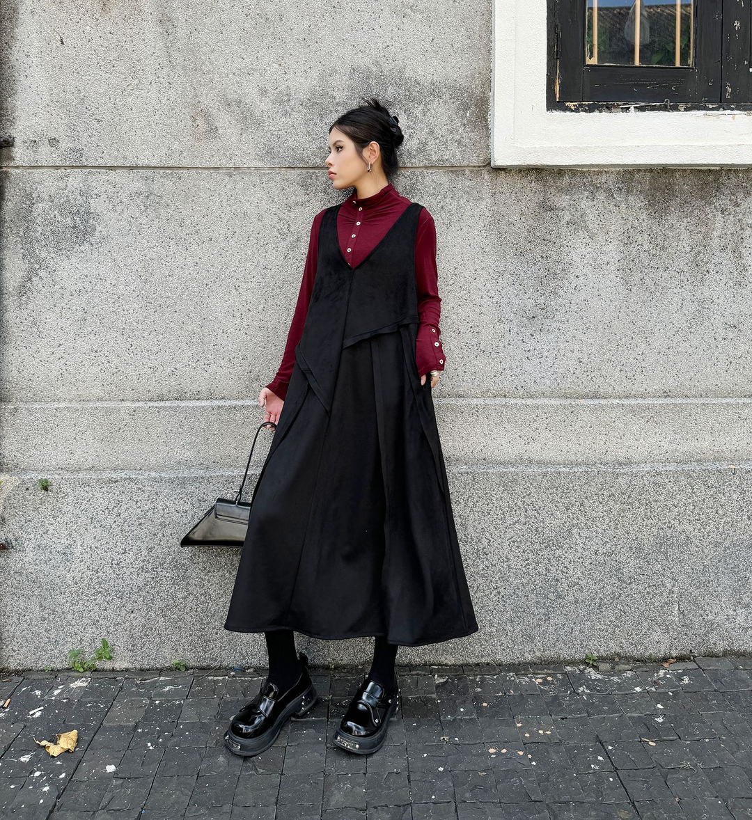 Velvet big skirt vest dress