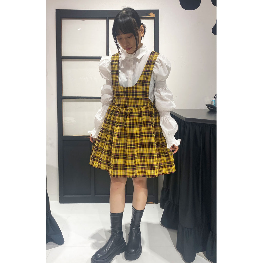 Front ribbon sleeveless onepiece (Yellow Check) ¥8,980 / ¥9,480