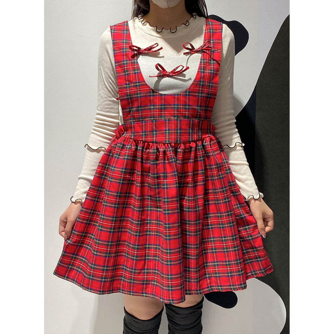Front ribbon sleeveless onepiece (Red Check) ¥8,980 / ¥9,480