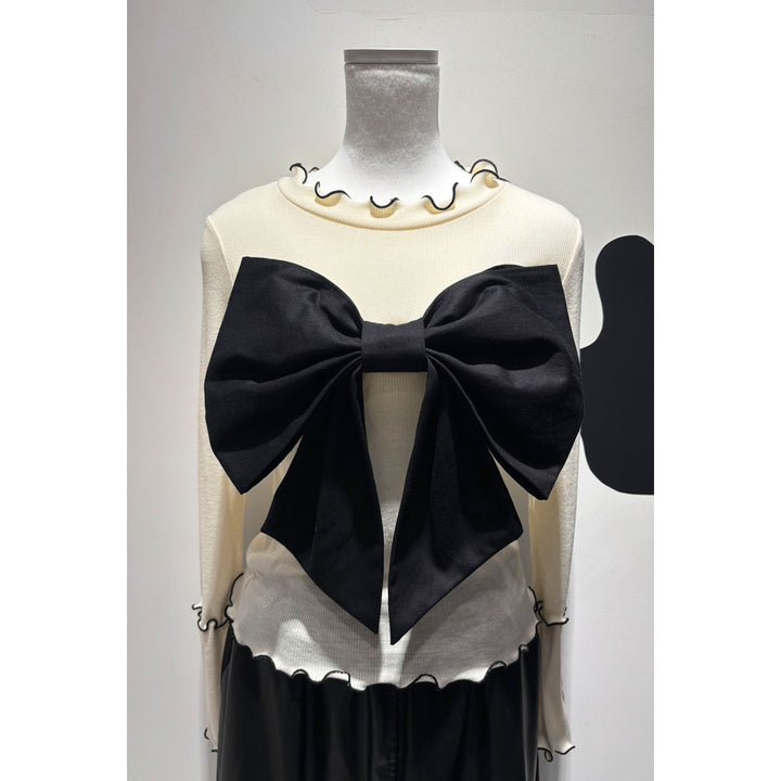 Rib Mellow Ribbon Tops Front ribbon / Big ribbon / Sleeve ribbon