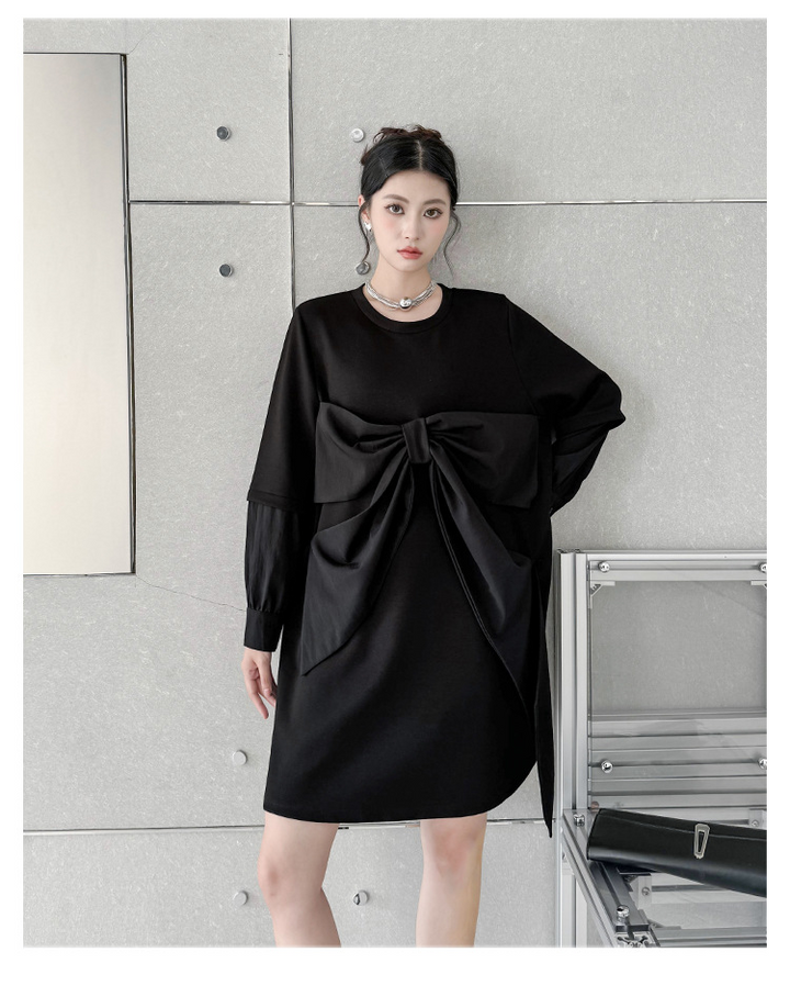 Ribbon black pullover onepiece