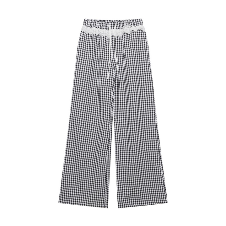 Lace Gingham Check Wide Pants