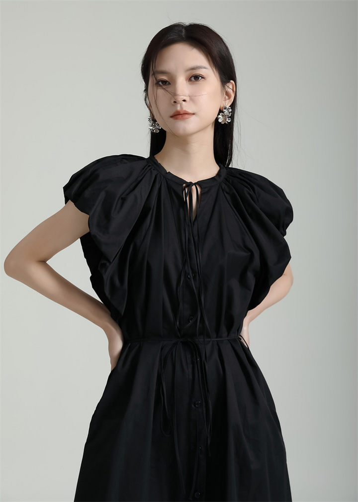 Gathered Sleeve Flare Onepiece